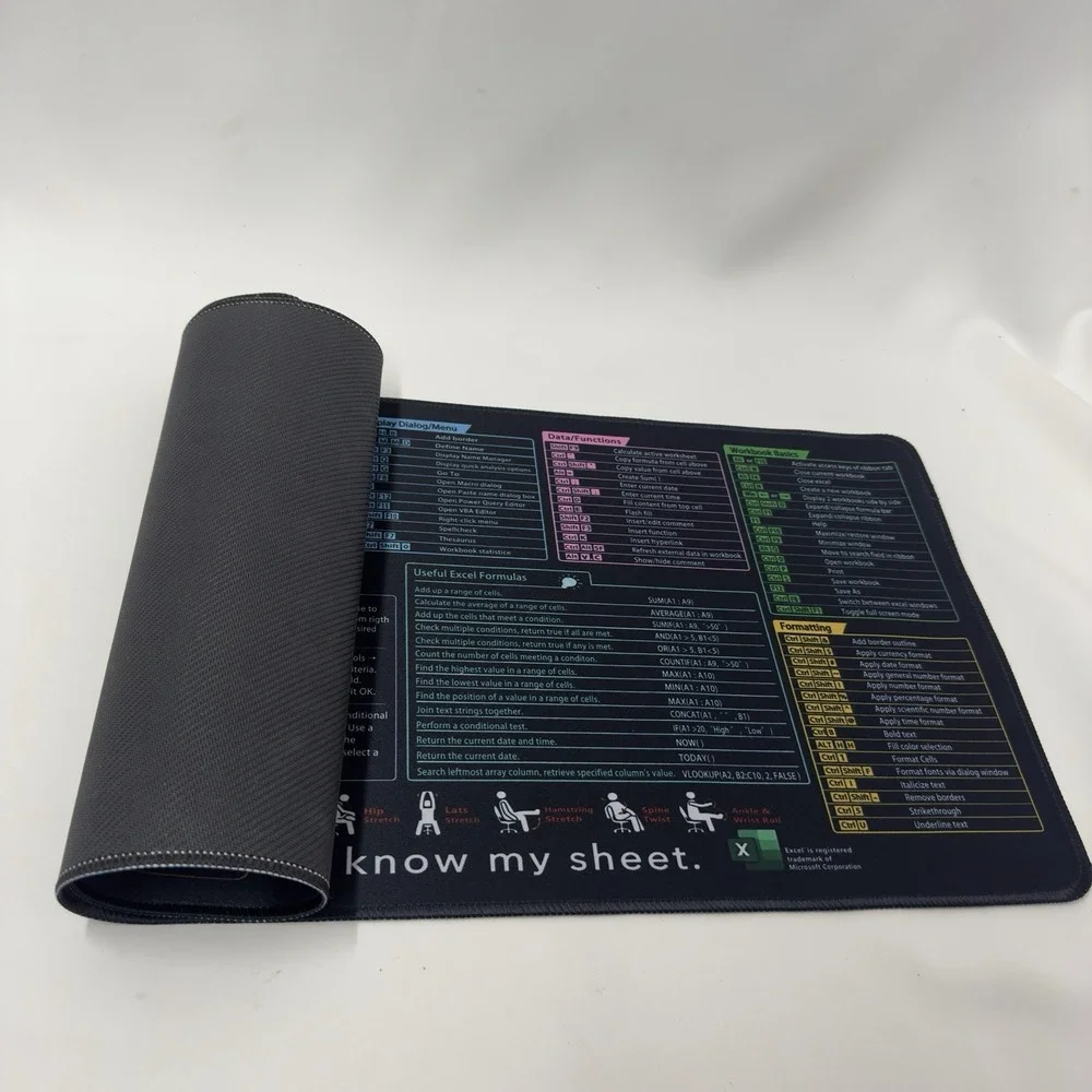 XL‎ Desk Mat Mouse Pad With Excel Shortcuts-Keyboard end Office Mat